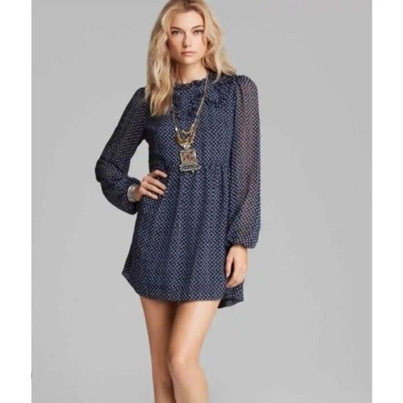 NWOT Free People Blue and White Nouveau Butterfly Polka Dot Dress Size 4 - Picture 1 of 16